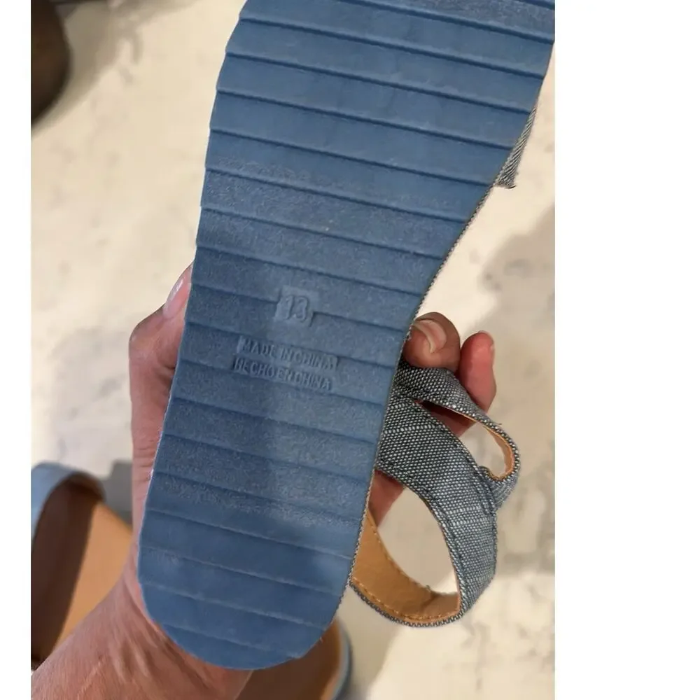 Old Navy Sandals Girls Size 13 Blue Chambray Denim Platform summer coastal